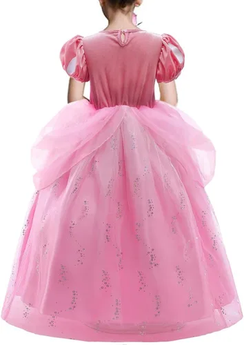Vista 3 de 0-1NITIATION Disfraz de princesa rosa de Halloween para niñas, disfraz de Cenicienta, vestido de sirena para cumpleaños