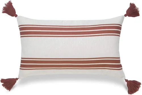 Vista 11 de Hofdeco Funda de almohada lumbar decorativa de otoño, solo para sofá, sofá o cama, borla de rayas naranjas, 12 x 20 pulgadas