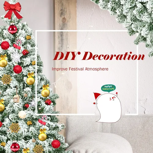 Vista 8 de GOFLAME Árbol de Navidad con bisagras flocadas de nieve de 7.5 pies, pino clásico realista con soporte plegable y flexible, hojas gruesas de PVC