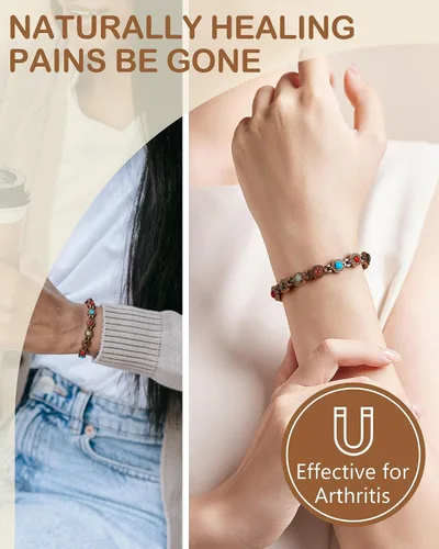 Vista 8 de Feraco Pulseras de Cobre Puro para Mujeres, Pulsera Magnética de Ultra Fuerza con Imanes de 3800 Gauss y Turquesa Natural y Piedras, Ajustable