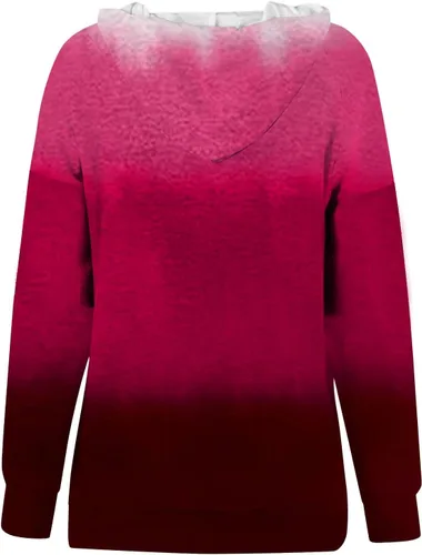Vista 3 de Sudadera casual de manga larga con capucha para mujer, con cordón, holgada, color degradado, con bolsillos