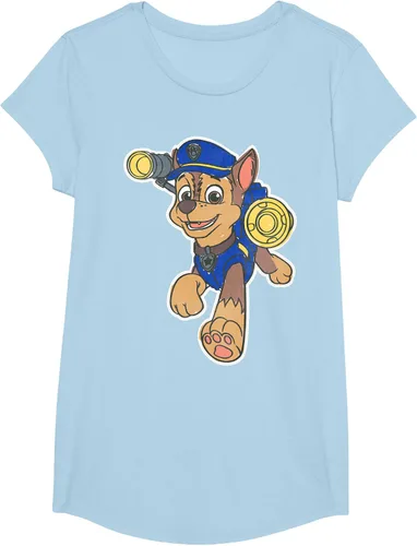 Vista 15 de Paw Patrol Chase Character Patch - Camiseta negra de manga corta con cuello redondo y ajuste clásico, talla S Negro