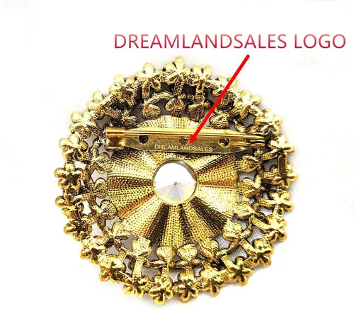 Vista 2 de Broche redondo de piedra de cristal grande estilo antiguo Pin Art Nouveau Joyería