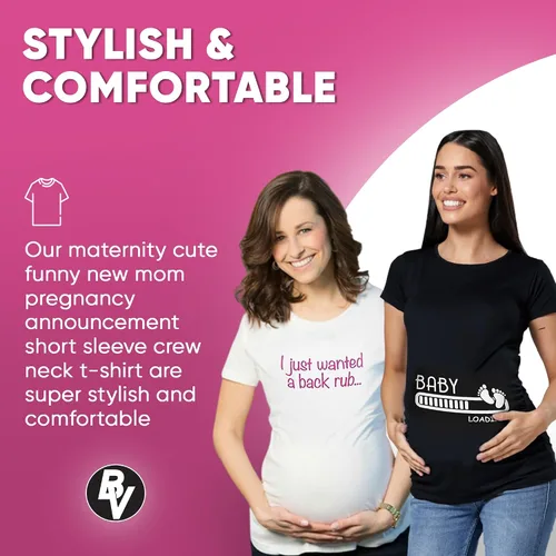 Vista 2 de BROOKLYN VERTICAL Camiseta de manga corta con cuello redondo y anuncio de embarazo de nueva mamá