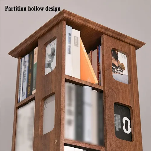 Vista 5 de Estantería creativa giratoria de 360°, estante simple y moderno de varias capas, estantería de madera para sala de estar, estudio y oficina
