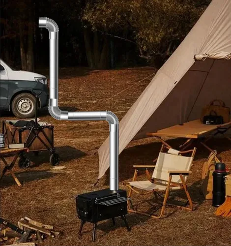Vista 6 de 2 chimeneas de estufa de leña de 90 grados, codo de estufa de 2.36 pulgadas, conducto de acero inoxidable para estufa de leña para acampar al aire