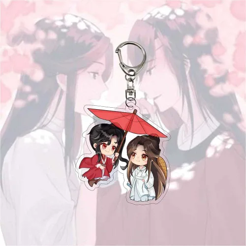 Vista 6 de Llavero Tian Guan Ci Fu, llavero de bendición del oficial del cielo figuras de anime, colgante de acrílico, llavero, bolsa, decoración, Blanco