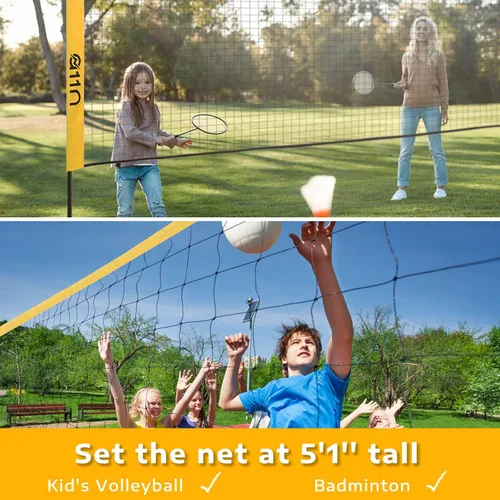 Vista 4 de A11N SPORTS Badminton Net - Height Adjustable Volleyball Net for Junior Tennis, Soccer Tennis & Kids - Portable Driveway Pickleball Net for Indoor &