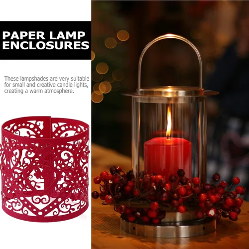 Vista 7 de Uonlytech 50 unidades de portavelas de papel rojo, envolturas votivas para velas votivas, pantallas huecas para batería LED, velas de candelita