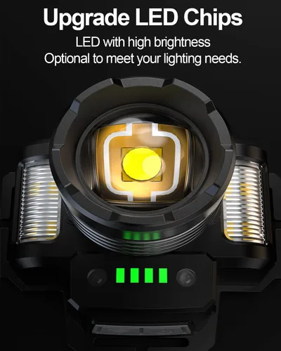 Vista 3 de Linterna frontal LED recargable súper brillante, luz de cabeza impermeable con sensor de movimiento para adultos, 5 modos de faro manos libres