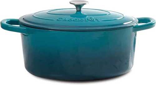 Vista 13 de Crock Pot Artisan - Cacerola redonda de hierro fundido esmaltado estilo horno holandés de 6 cuartos de galón, con tapa - Rojo degradado Rojo