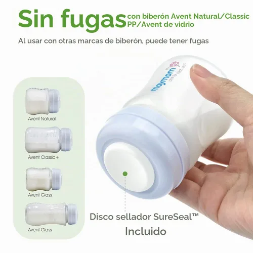 Vista 6 de Maymom Botella de recolección de leche de boca ancha con tapa de cúpula, parte superior de botella, disco SureSeal; compatible con botellas Spectra