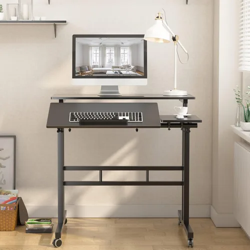 Vista 5 de SogesPower JZS-101-2BK - Mesa auxiliar ajustable para sofá de cama, 2 plataformas