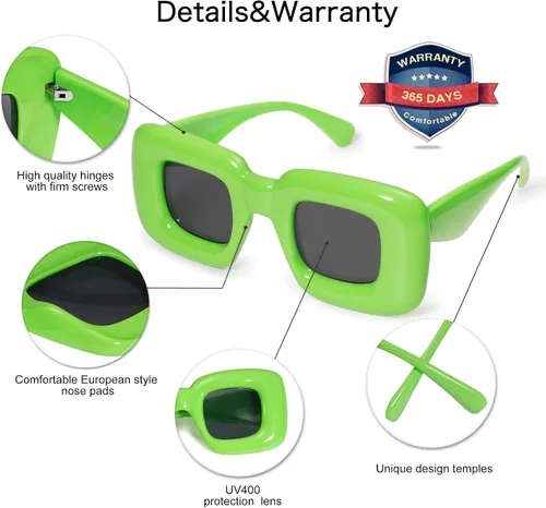 Vista 5 de VANLINKER Lindas gafas de sol cuadradas infladas para mujeres y hombres, gafas gruesas retro con marco grueso divertido máscara sombras VL9733
