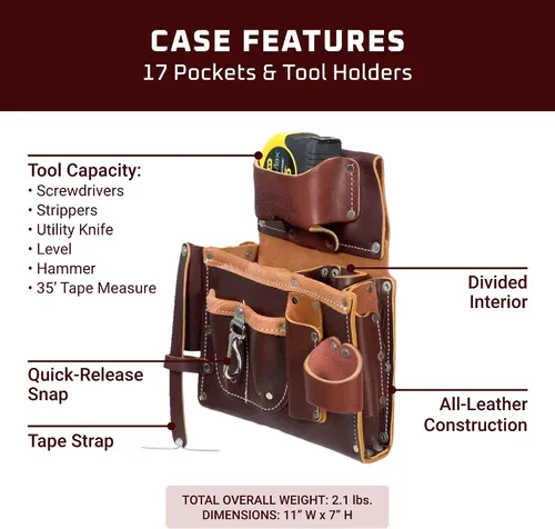 Vista 3 de Occidental Leather Engineer's Tool Case - 17 bolsillos y portaherramientas - Fabricado en Estados Unidos