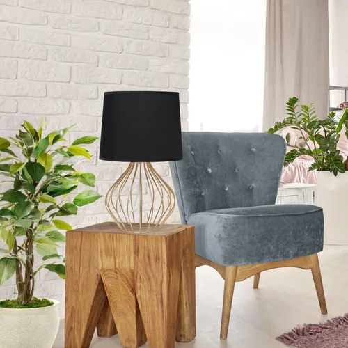 Vista 5 de Simple Designs LT2086-BOC Lámpara de mesita de noche ahuecada con cable geométrico, base de cobre con pantalla negra