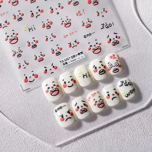 Vista 2 de Dedyel Calcomanías de uñas de sonrisa, lindas calcomanías de uñas de dibujos animados 5D en relieve de cara sonriente, calcomanías de uñas Kawaii