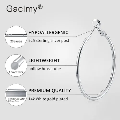 Vista 2 de Gacimy Gold Aretes de aro para mujer, chapados en oro real de 14 quilates, plata de ley 925 con poste de oro para mujer