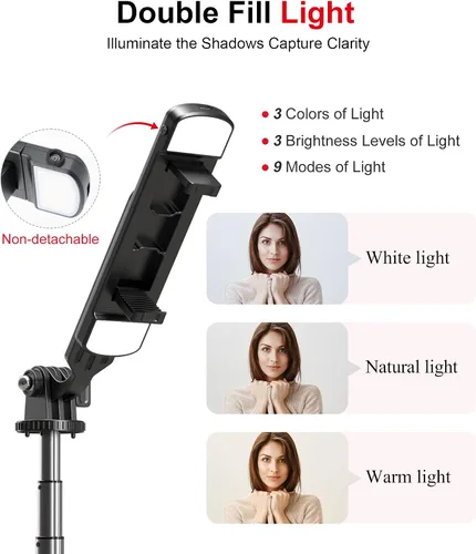 Vista 4 de ASHINER - Trípode de teléfono con control remoto, soporte portátil de 69 pulgadas para grabación, soporte extensible para teléfono celular con luz