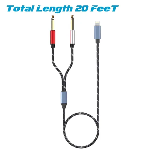 Vista 3 de Lightning a Dual 0.250 in 1/4" TS Mono Stereo Y-Cable Divisor Lightning a Cable de audio dual de 1/4 de pulgada compatible