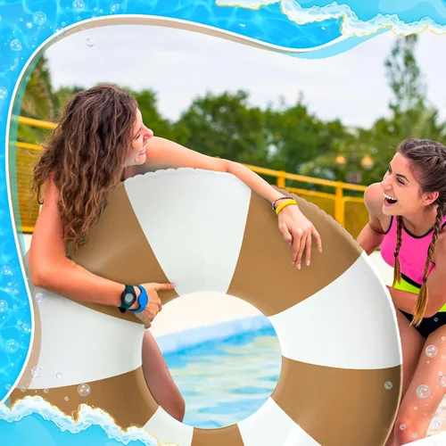 Vista 6 de Foilswirl Flotadores inflables jumbo de 47.24 pulgadas para piscina, anillos de piscina a rayas azules y blancas, tubo inflable para mujeres