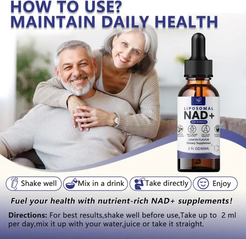 Vista 6 de Suplemento liposomal NAD para mujeres, suplemento líquido NAD con resveratrol, antioxidante natural, apoyo al metabolismo energético y salud