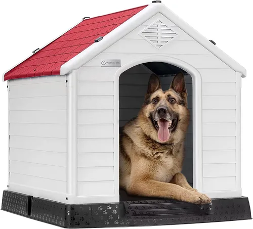 Vista 11 de Casa grande para perros al aire libre en interiores, casa aislada de plástico para perros pequeños, medianos y grandes, casa de perro duradera e