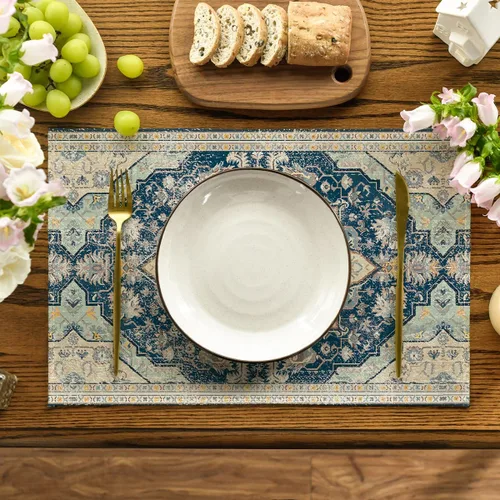 Vista 2 de Artoid Mode Juego de 4 manteles individuales estilo boho de plata, 30x46 cm rústicos de estilo granja para decoración mágica de mesa de otoño