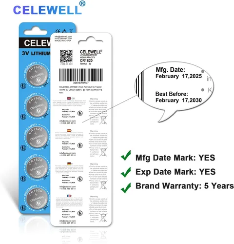 Vista 4 de CELEWELL CR1620 - Paquete de 5 baterías de litio para rastreador de llaves, 70 mAh, 3 V, batería de litio