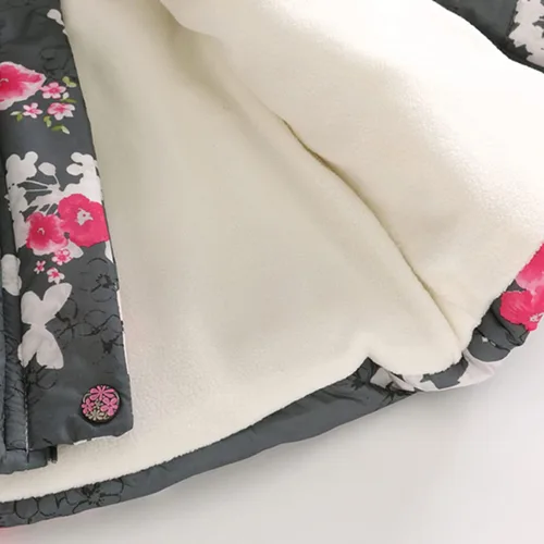 Vista 5 de Chaqueta de plumón con capucha para niñas, abrigo largo de algodón con capucha de piel, traje de nieve resistente al viento 2-11T A002, Gris, 4-5T