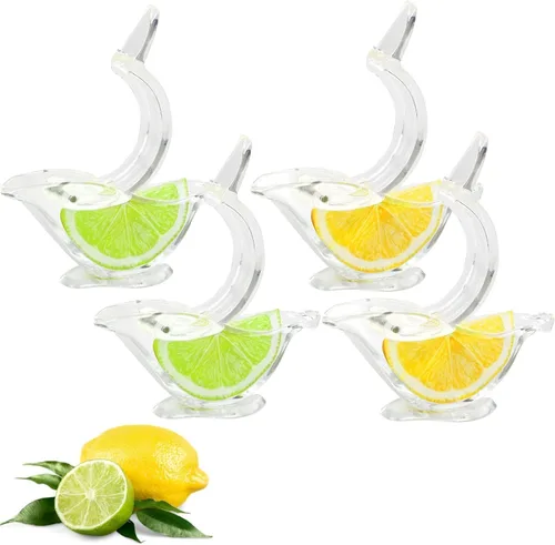 Vista 2 de Exprimidor manual de limón de 2 piezas, exprimidor manual de rodajas de limón acrílico, exprimidor de frutas transparente portátil, forma de pájaro