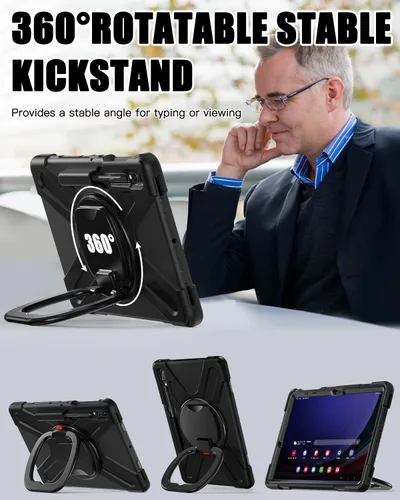 Vista 3 de BRAECN Funda para Samsung Galaxy Tab S10+/S9 FE+/S9+ Plus de 12.4 pulgadas, funda de silicona resistente con protector de pantalla, soporte para S