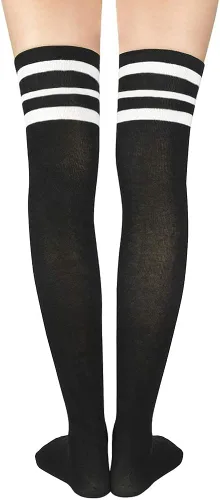 Vista 3 de Zando Calcetines altos por encima de la rodilla para mujer, calcetines altos hasta la rodilla, calcetines largos a rayas, medias altas hasta