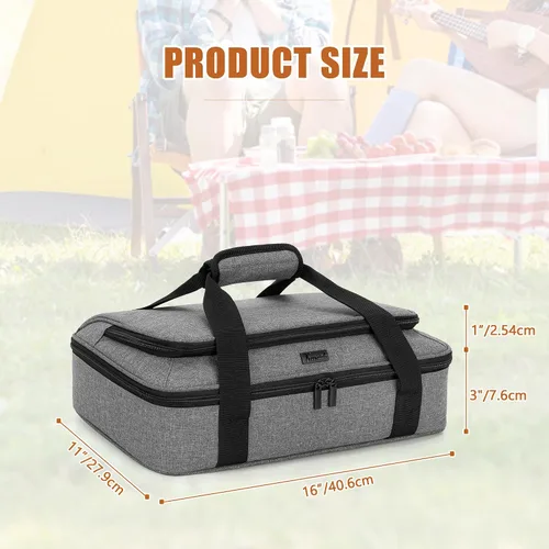 Vista 6 de Trunab Portador de cazuela para alimentos calientes o fríos, con aislamiento térmico, para picnic, se adapta a platos para hornear de 9 x 13