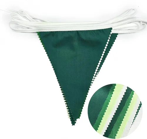 Vista 2 de Pancarta verde degradado de 32 pies para decoración de fiesta, bandera triangular verde, banderines de tela, banderines para dinosaurios