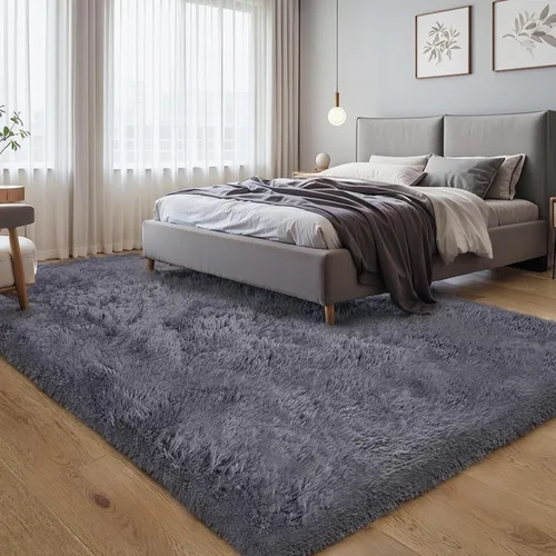 Vista 78 de KICHOWUA - Tapete grueso y esponjoso de 3 x 5 pies, color negro, ultrasuave, lavable, antideslizante, acogedor y peludo, para sala, dormitorio