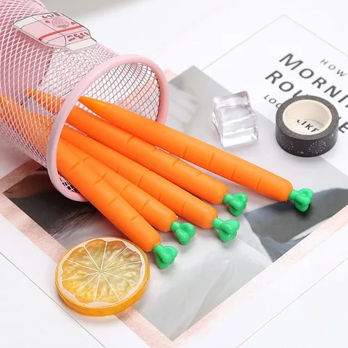 Vista 3 de sencoo Paquete de 4 lápices mecánicos de zanahoria, papelería creativa para estudiantes, regalo de cumpleaños, premio escolar, regalo para niños