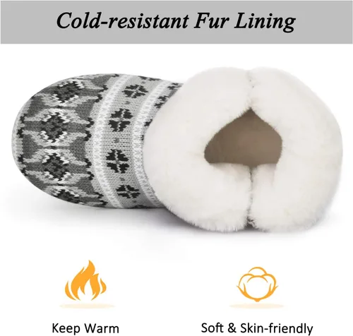Vista 5 de DL Pantuflas tipo botín para mujer, de punto trenzado, lindas, de felpa de espuma viscoelástica, para interiores y botas de invierno