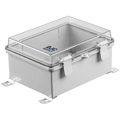 Vista 8 de Co. ABS 6.6" x 8.7" x 4.3" impermeable IP67 caja electrónica con bisagras con placa de montaje, soporte, cubierta de plástico y clips