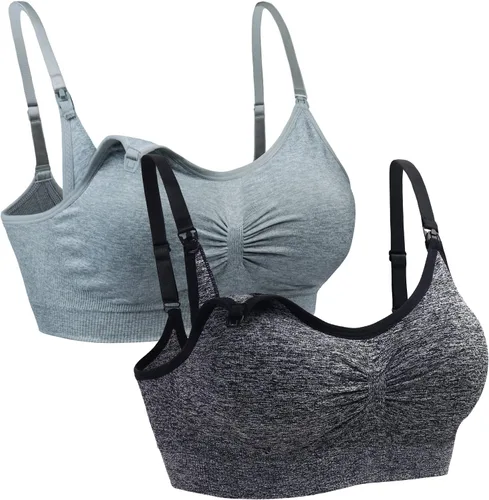 Vista 18 de Suekaphin - Paquete de 2 piezas, brasier de maternidad para lactancia durante el embarazo, cómodo para dormir con extensores 2negro