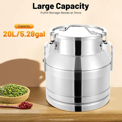 Vista 3 de Lata de leche de acero inoxidable de 20L/5 galones, jarra de leche resistente, cubo de leche, cubo de vino, botella, contenedor de líquido, tapa
