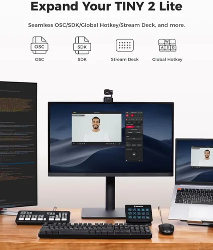 Vista 9 de Cámara web OBSBOT Tiny 2 Lite 4K para PC, cámara de transmisión PTZ con seguimiento AI 1/2" Sensor, Gesture Control, 60 FPS, HDR, Microphones, Web