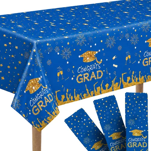 Vista 8 de KatchOn Mantel de graduación extragrande de 54 x 108 pulgadas, paquete de 3, decoraciones de graduación 2026, mantel de graduación negro y dorado