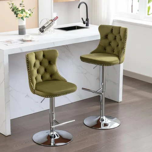Vista 116 de Aoowow Juego de 2 taburetes de bar giratorios, taburetes de bar ajustables con respaldo de terciopelo copetudo, sillas de bar modernas tapizadas