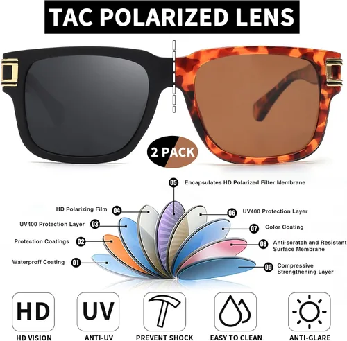 Vista 3 de JIM HALO Gafas de sol polarizadas para hombres y mujeres, gafas de sol clásicas retro cuadradas para conducir, pescar, protección UV400