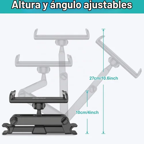 Vista 4 de Klsniur Soporte para reposacabezas de automóvil, soporte para reposacabezas de tableta, soporte universal giratorio de 360° ajustable para tablet