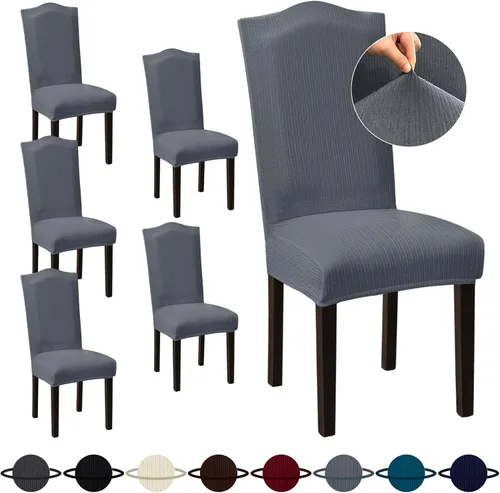 Vista 46 de Sufdari Juego de 4 fundas para sillas de comedor, color beige, antideslizantes, de elastano, elásticas, para comedor, hotel (Grande)