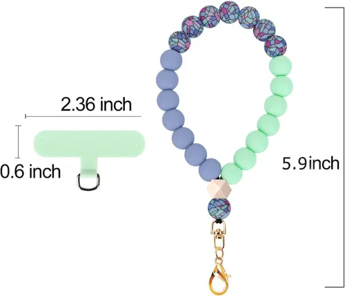 Vista 6 de VICHUNHO Correa de muñeca de teléfono con cuentas de silicona de mármol, cordón para teléfono celular con pestaña de sujeción, pulsera elástica