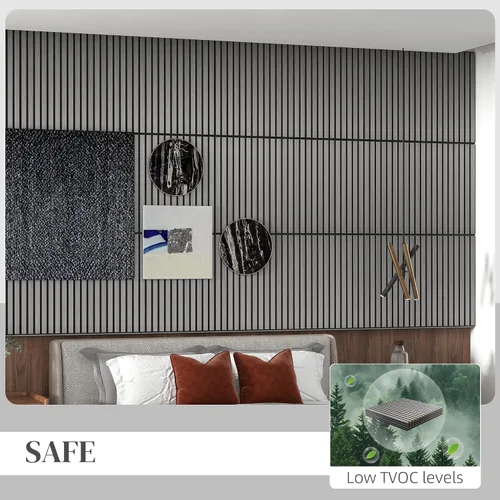 Vista 5 de HOMCOM Paquete de 4 paneles acústicos 3D, paneles de madera insonorizados de 24 x 24 pulgadas para pared, paneles de pared de listones de madera