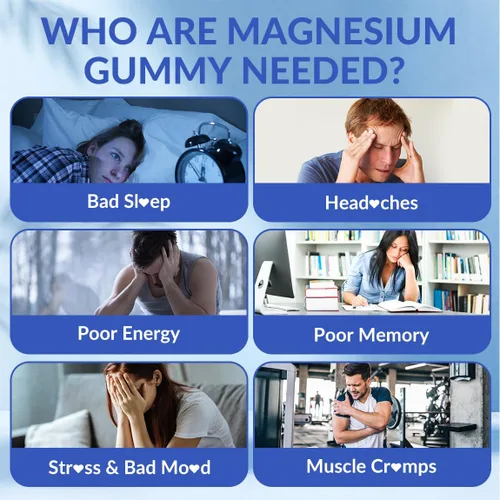 Vista 5 de Gomitas de glicinato de magnesio, glicinato de magnesio con L-treonato, Ashwagandha, L-teanina, suplementos de magnesio para mujeres y hombres